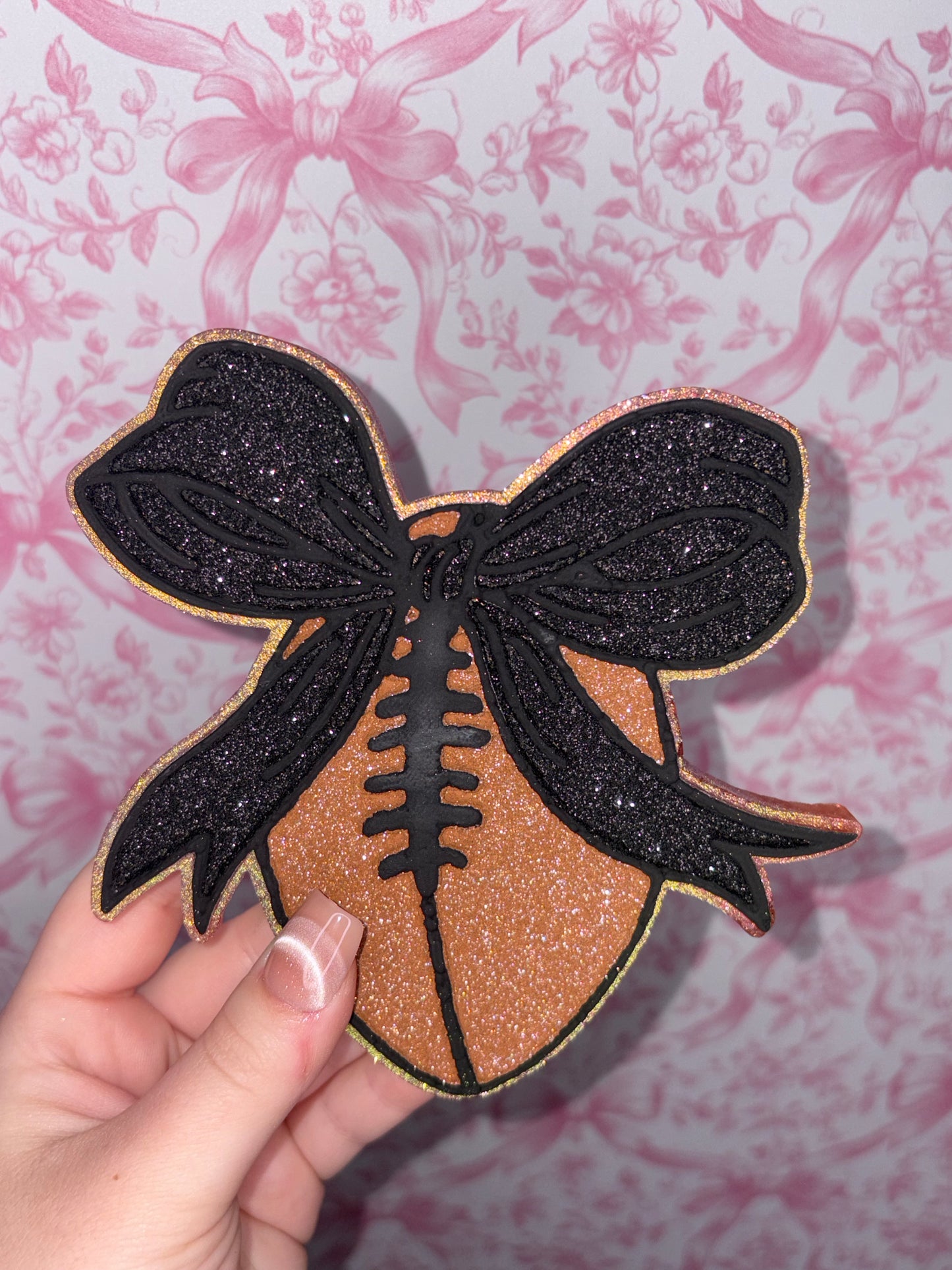 RTS car freshie football bow scented caramel latte