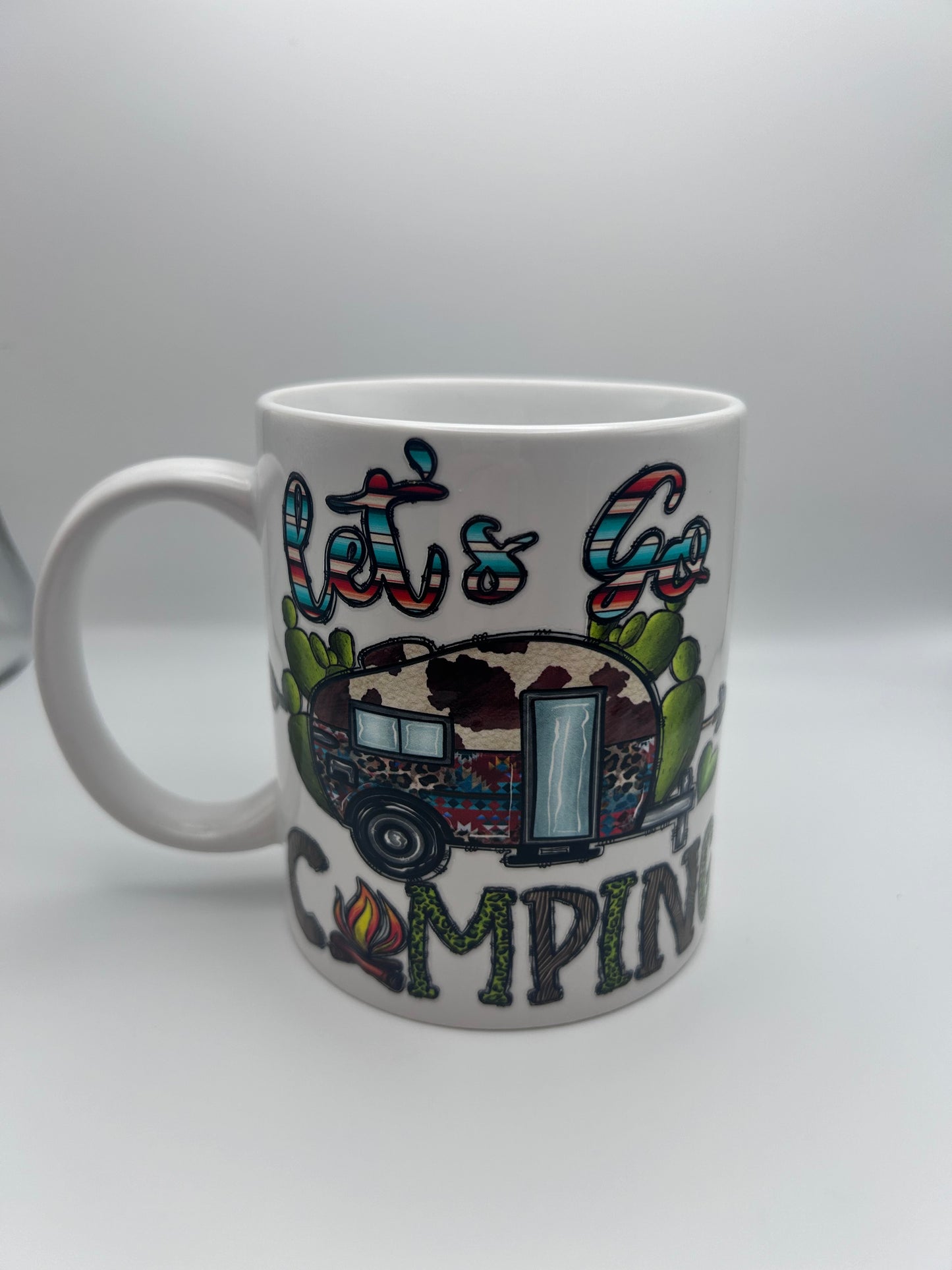 Lets go camping 15 oz glass mug.