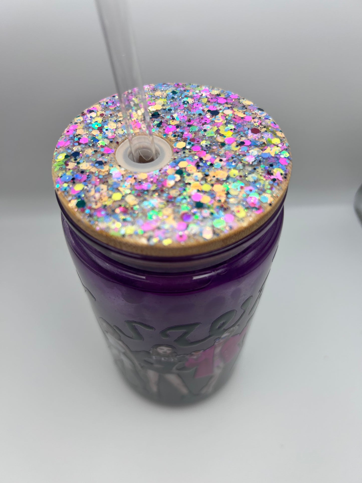 swifty  16 oz plastic medium flow snow-globe tumbler. With bling lid.