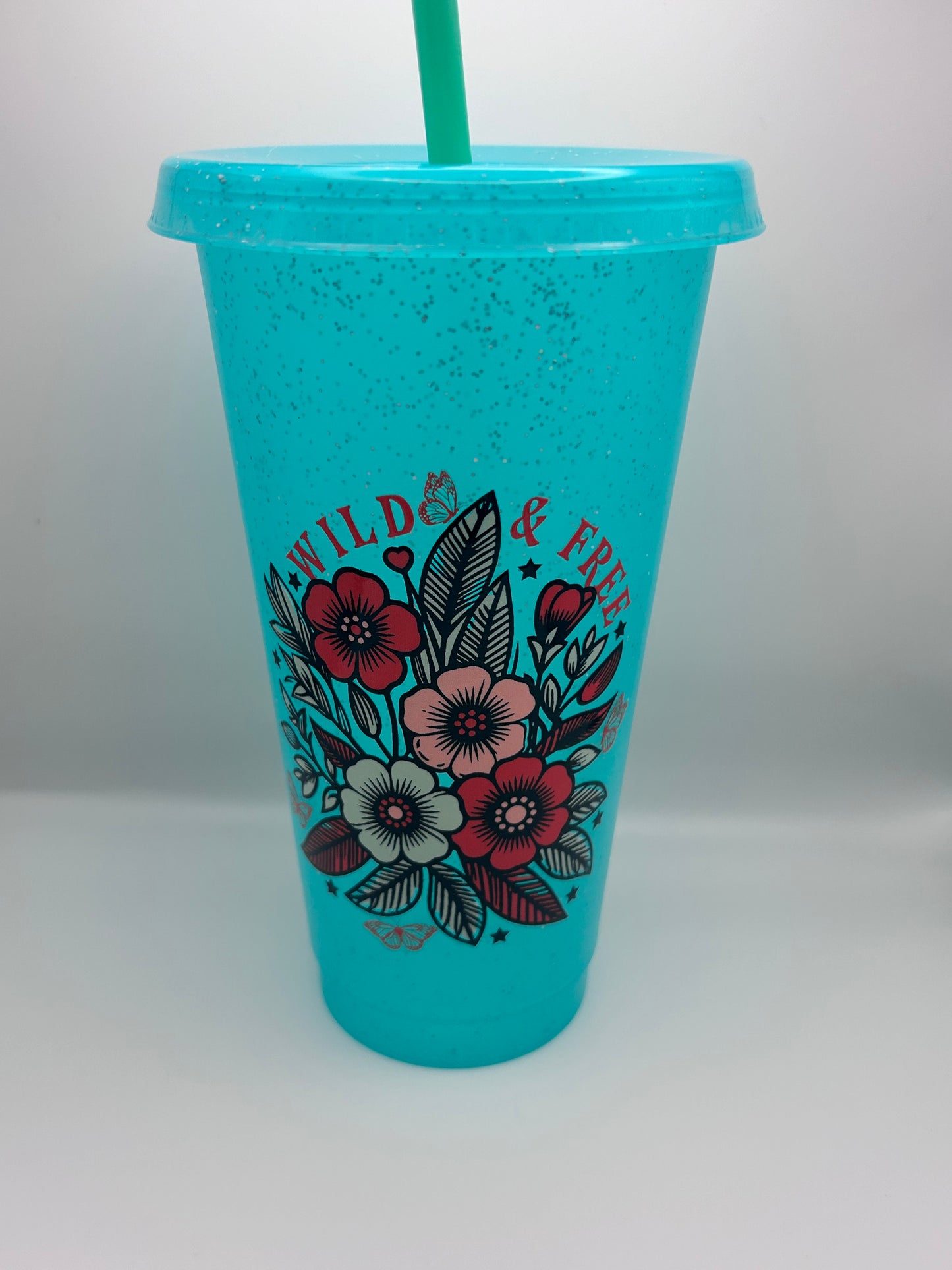 Wild and free 24 oz cold cup with lid and straw.