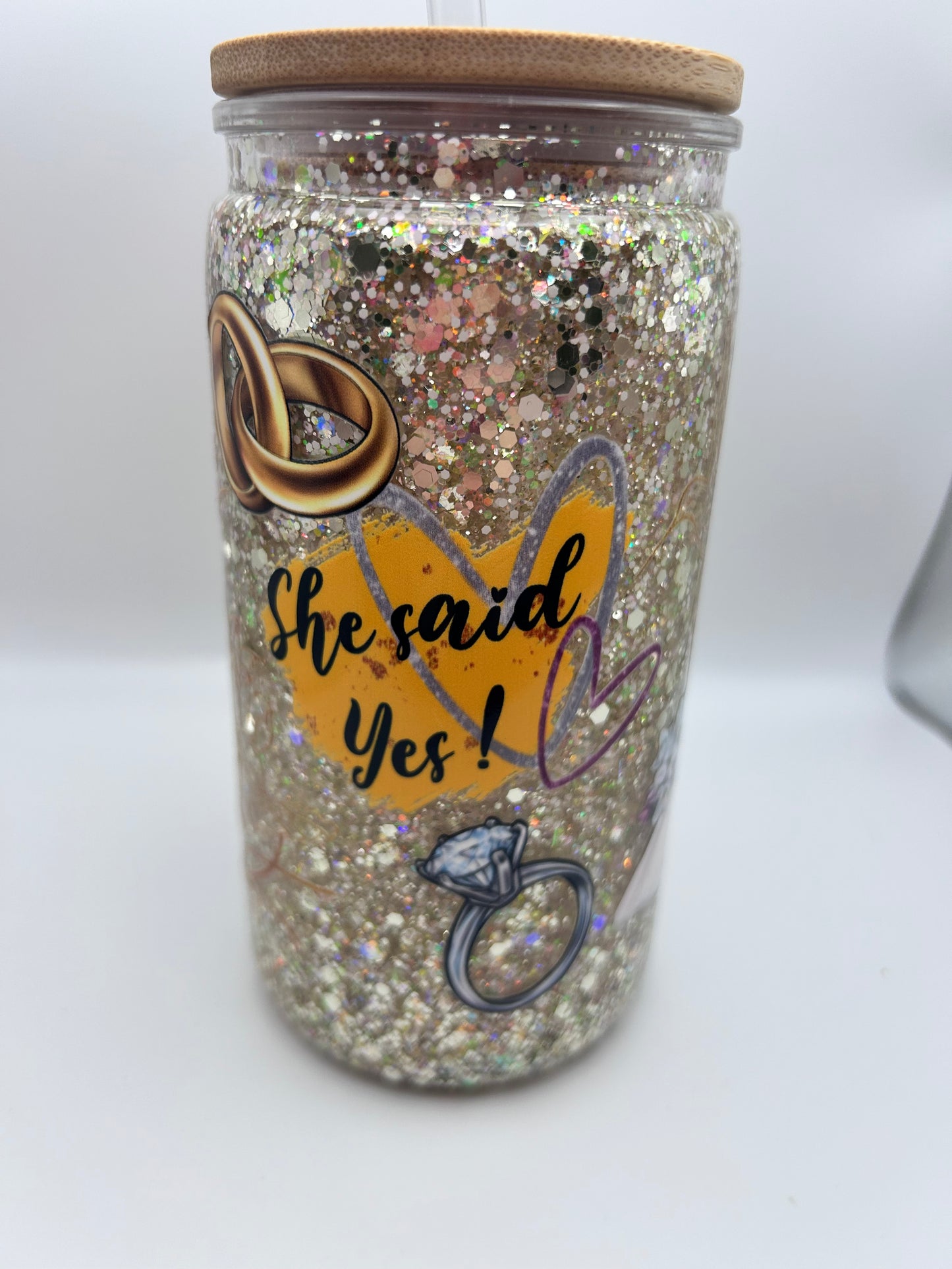 She said yes 16 oz glass fast  flow snow-globe tumbler.