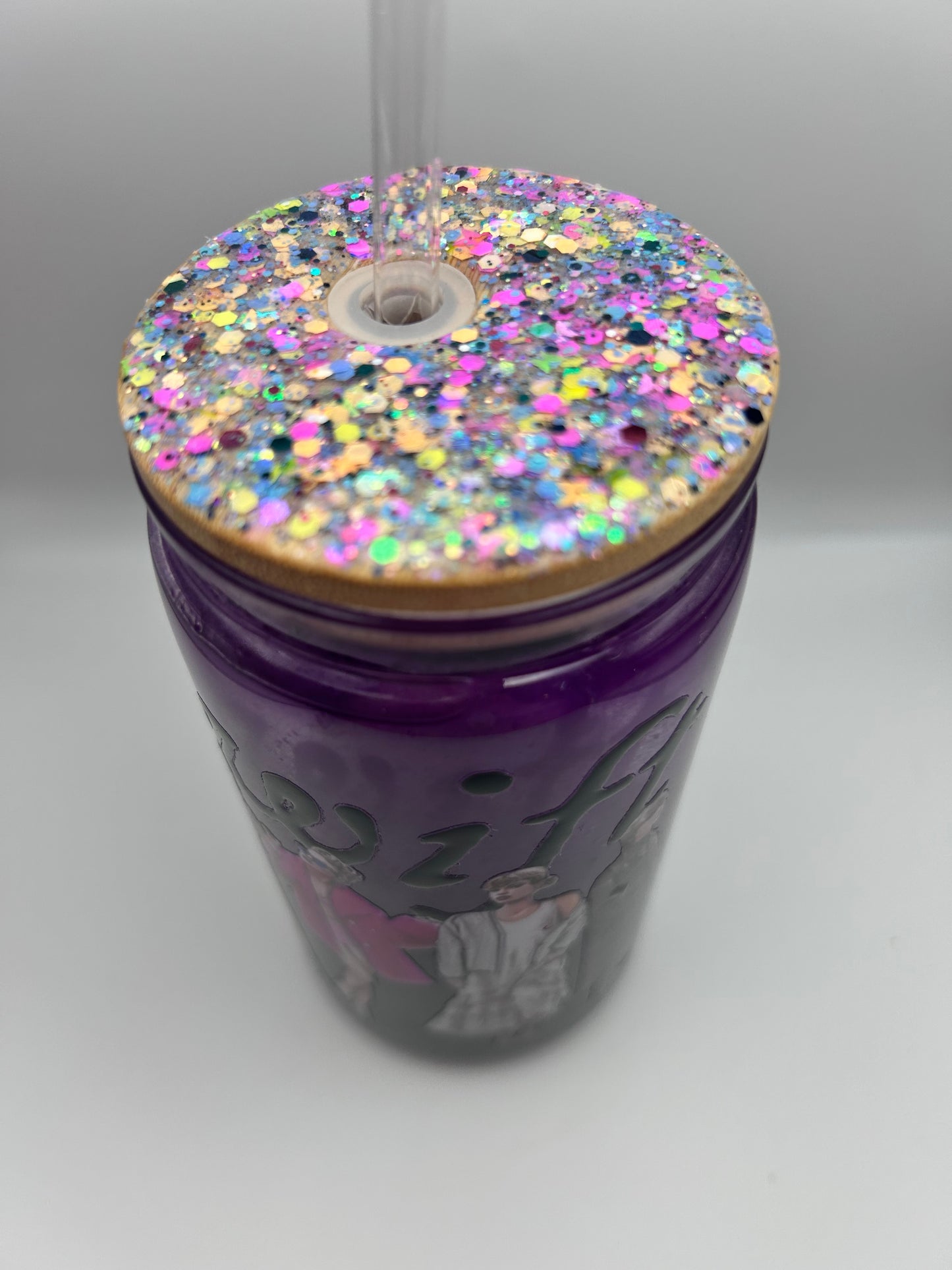 swifty  16 oz plastic medium flow snow-globe tumbler. With bling lid.