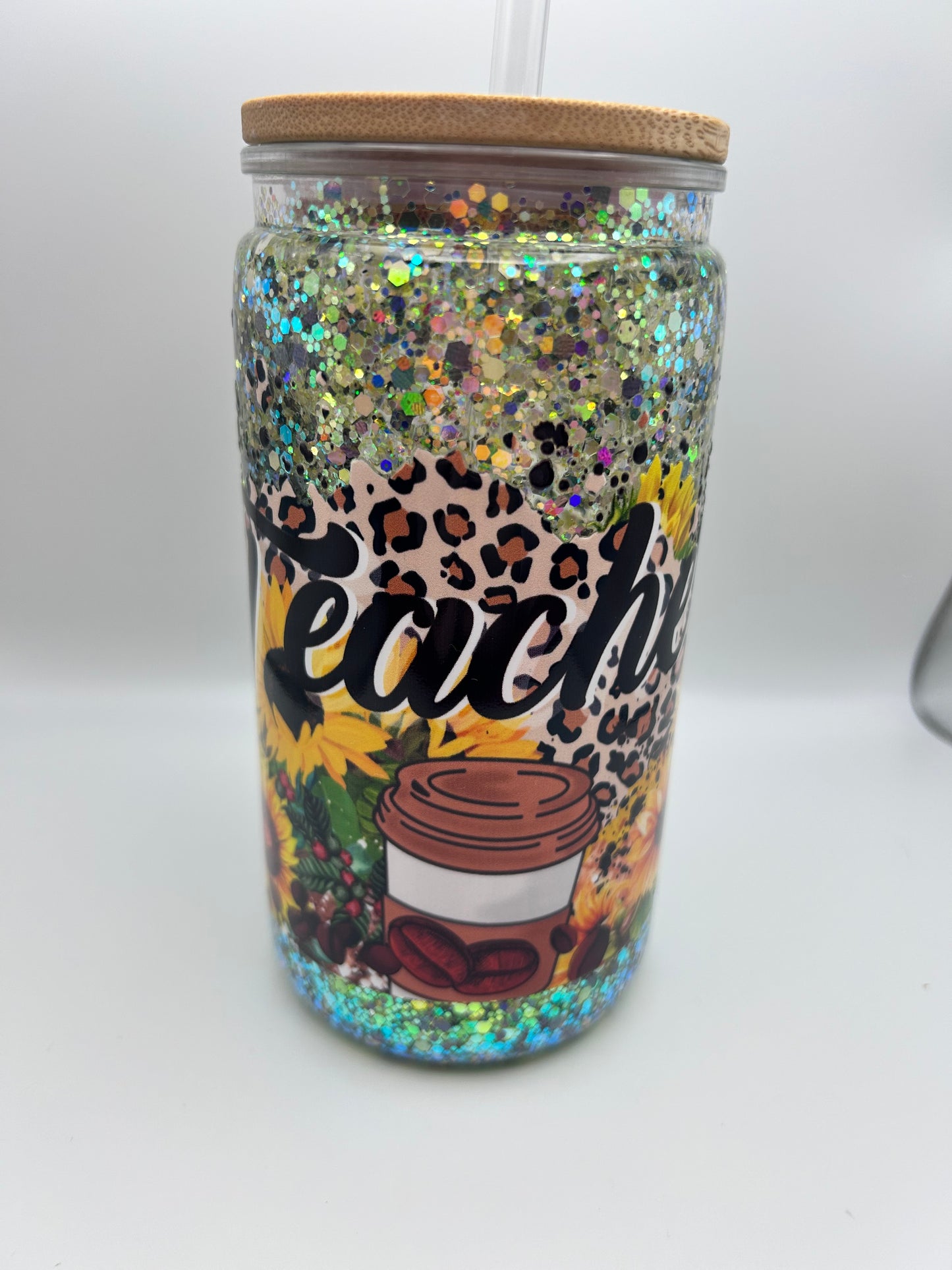 Teacher  16 oz plastic medium flow snow-globe tumbler.