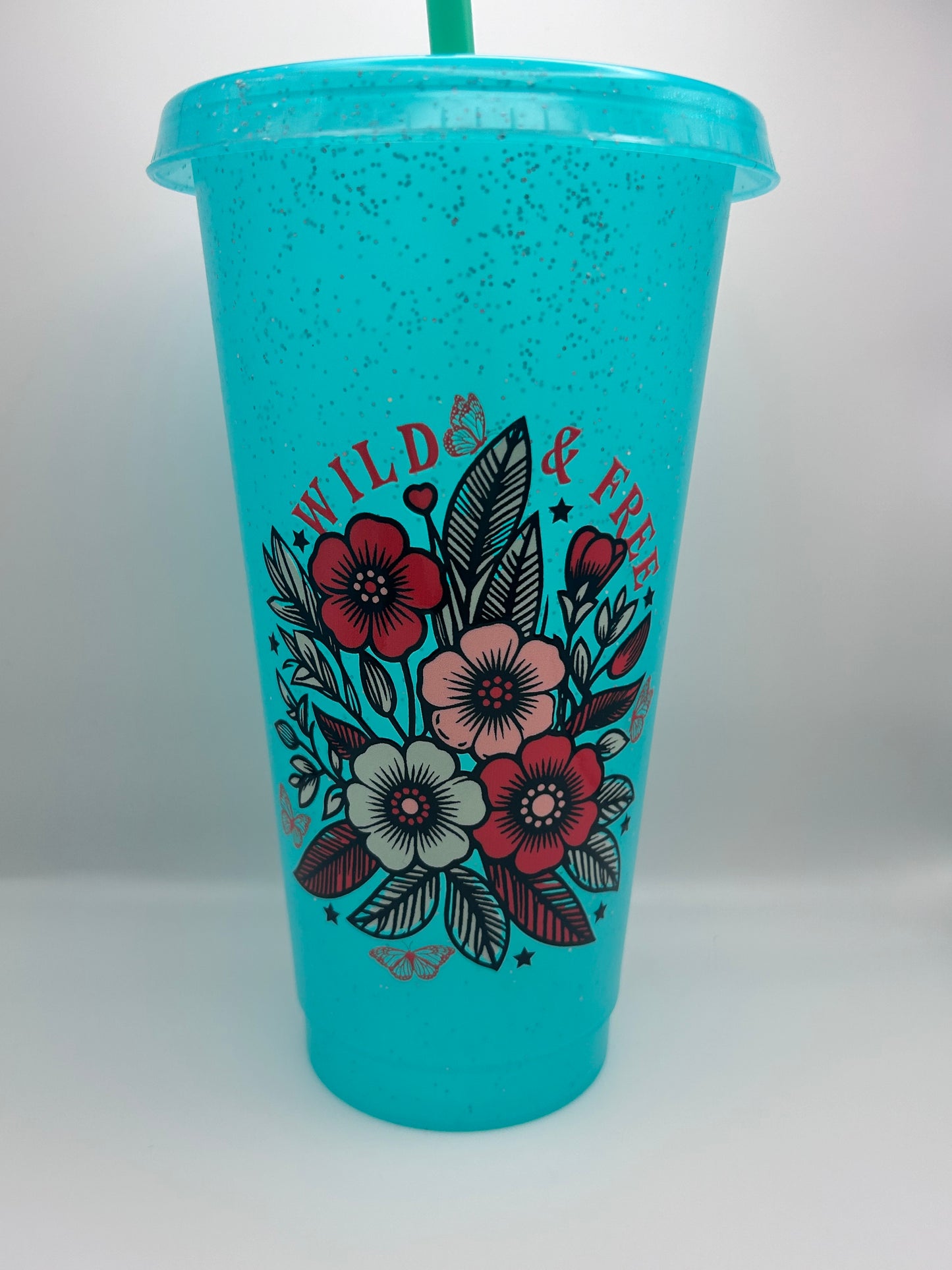 Wild and free 24 oz cold cup with lid and straw.