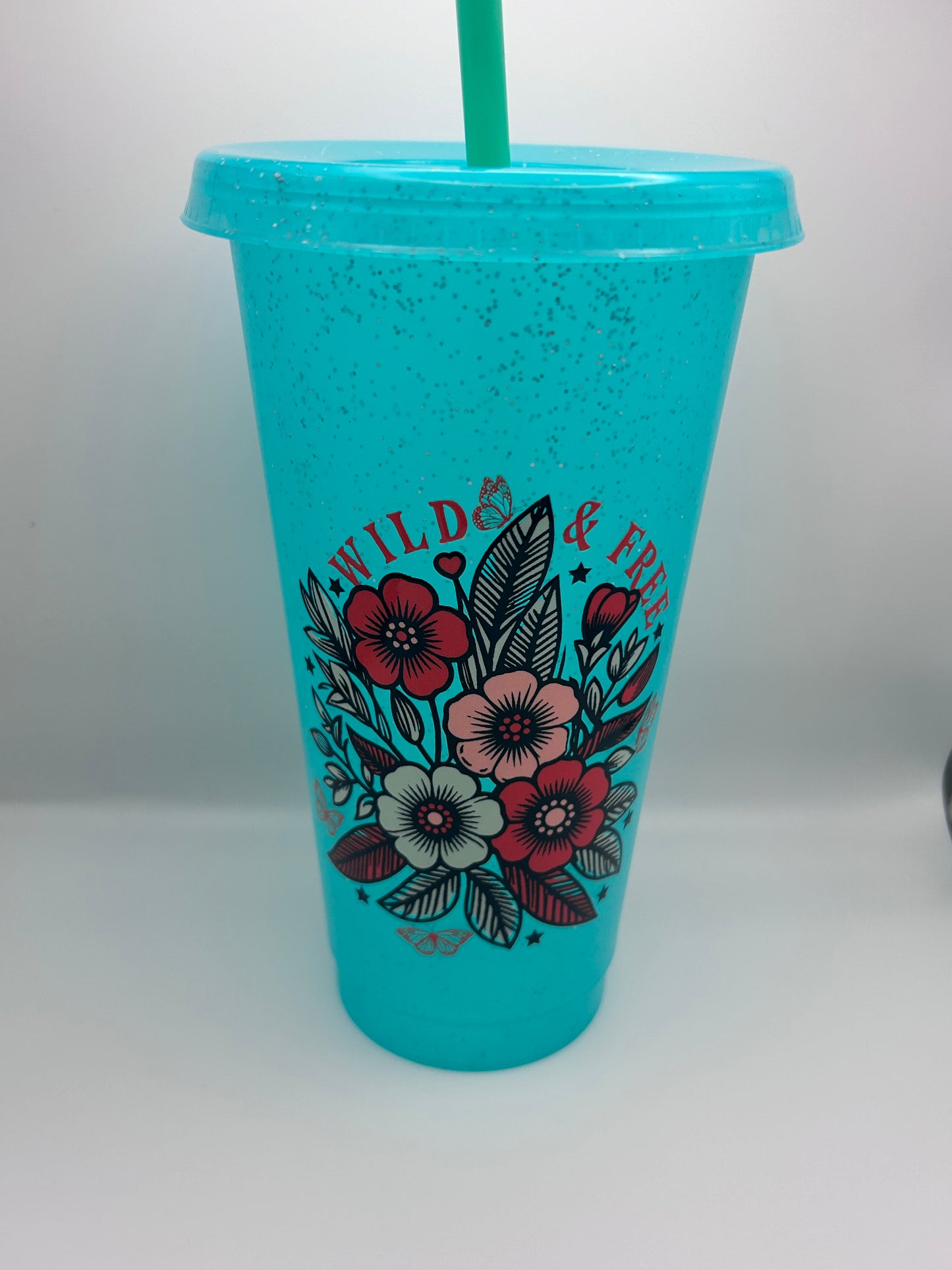 Wild and free 24 oz cold cup with lid and straw.