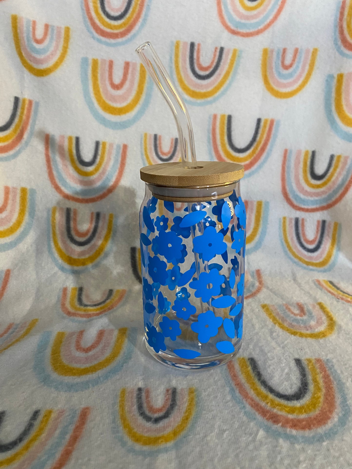 Blue flower print 16 oz Libby Cup/libby glass