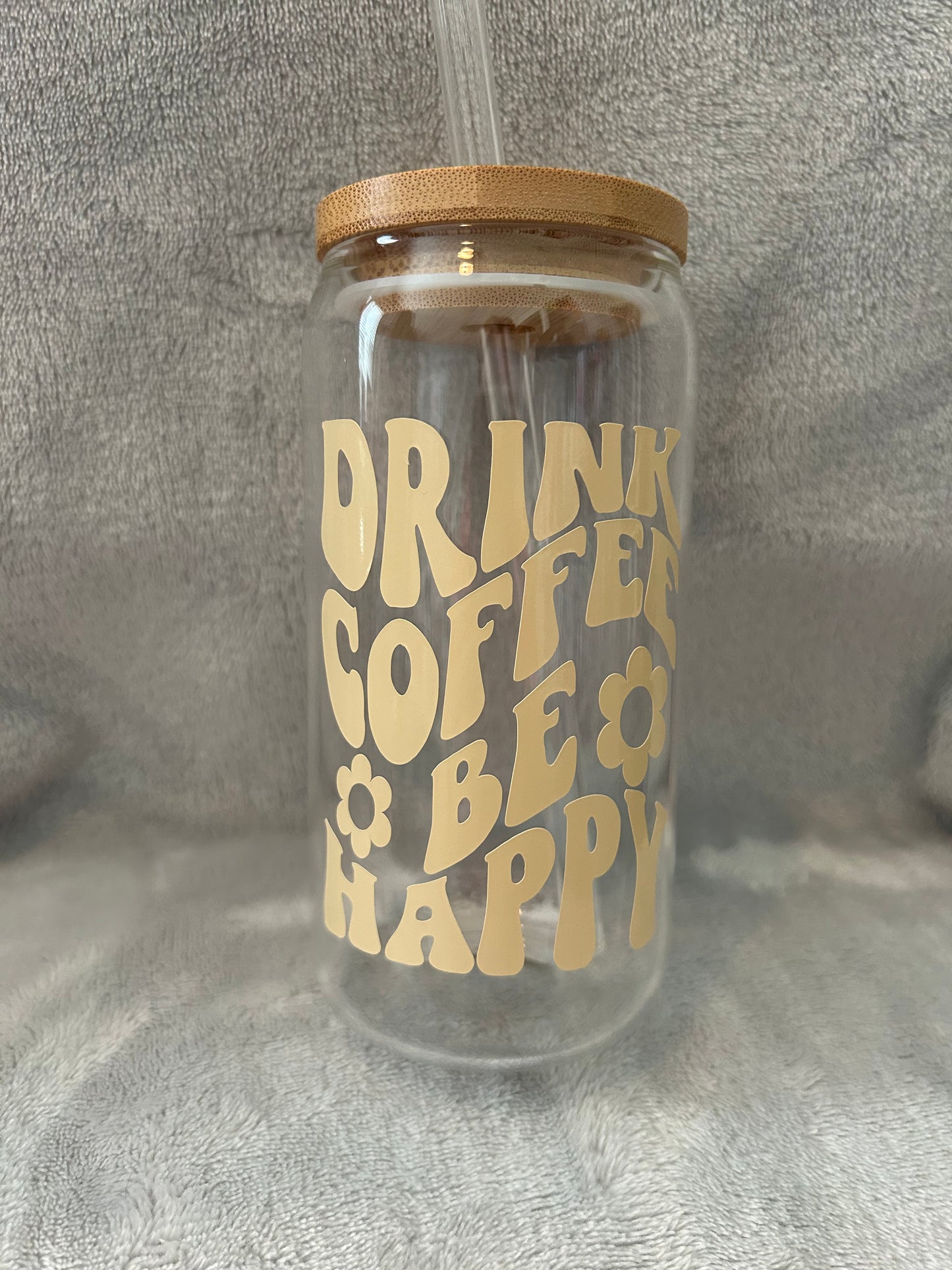 Drink coffee be happy! 16 oz Libby glass