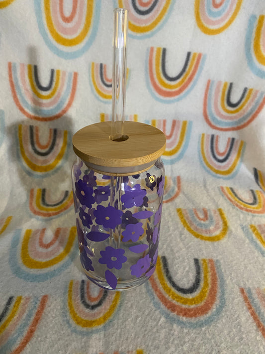 Purple flower print 16 oz Libby Cup/libby glass