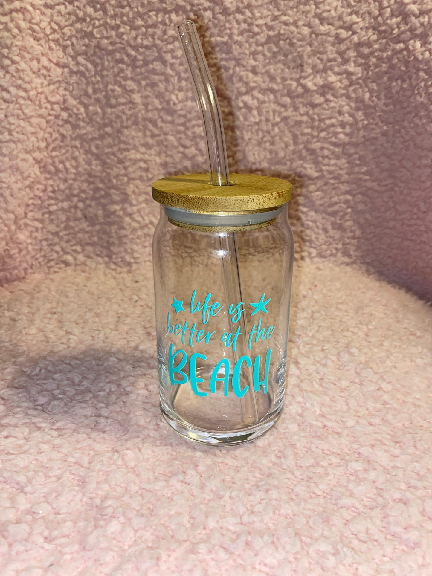 “Life is better at the beach” 16 oz Libby Cup/libby glass