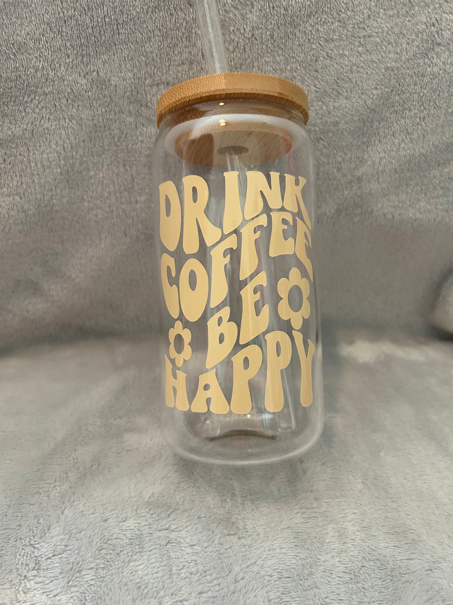 Drink coffee be happy! 16 oz Libby glass