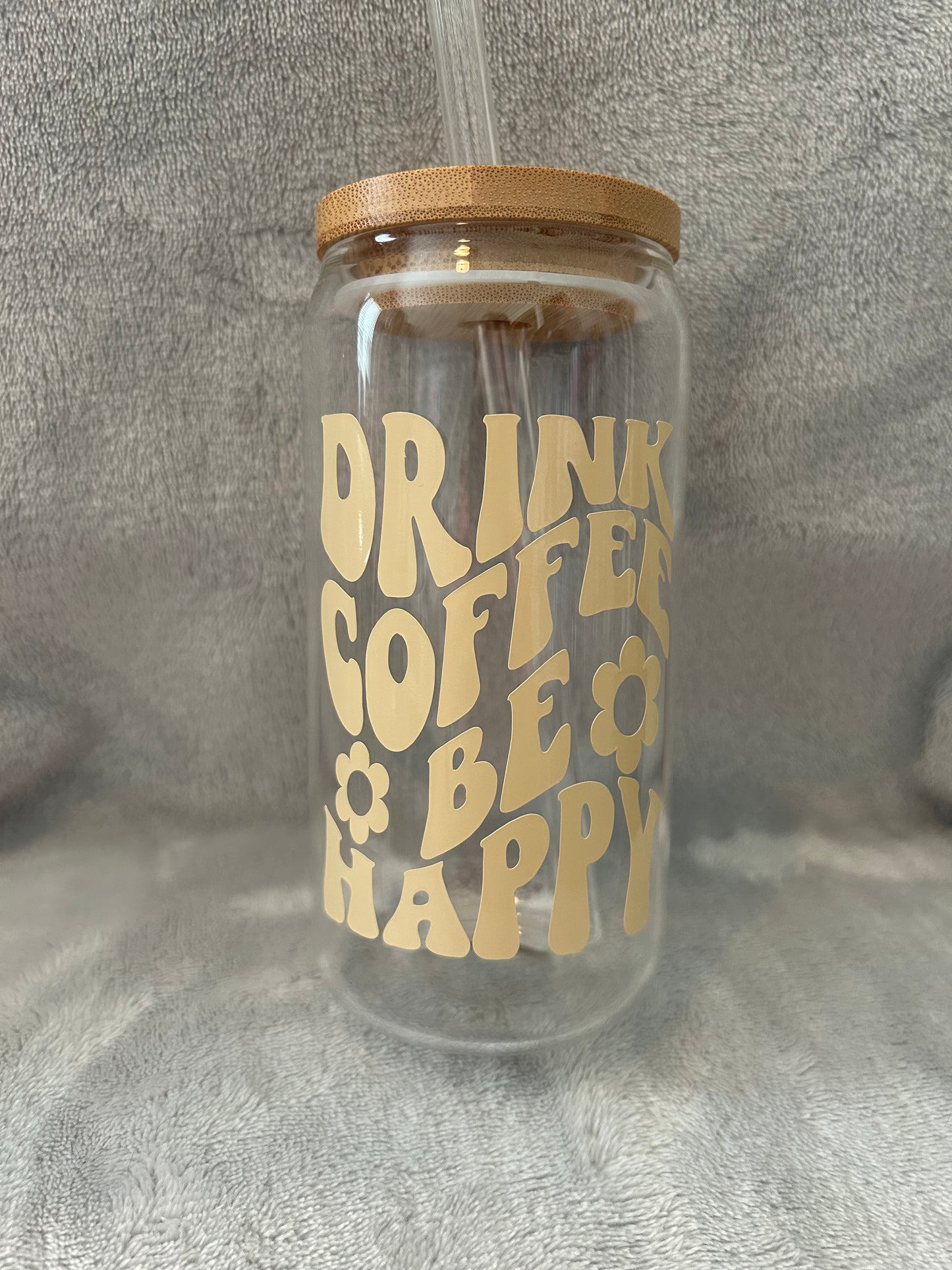 Drink coffee be happy! 16 oz Libby glass