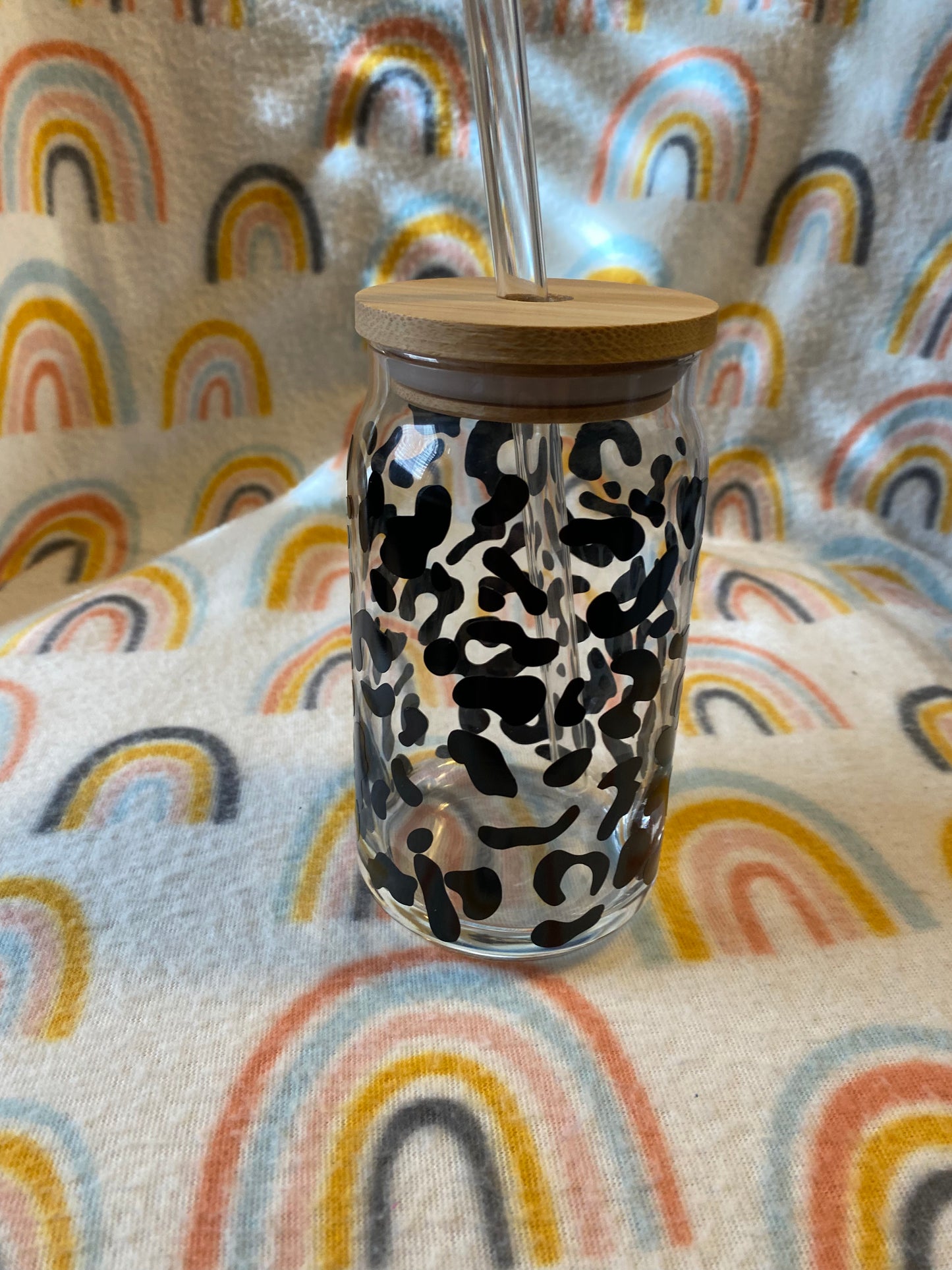 Black cheetah print 16 oz Libby Cup/libby glass