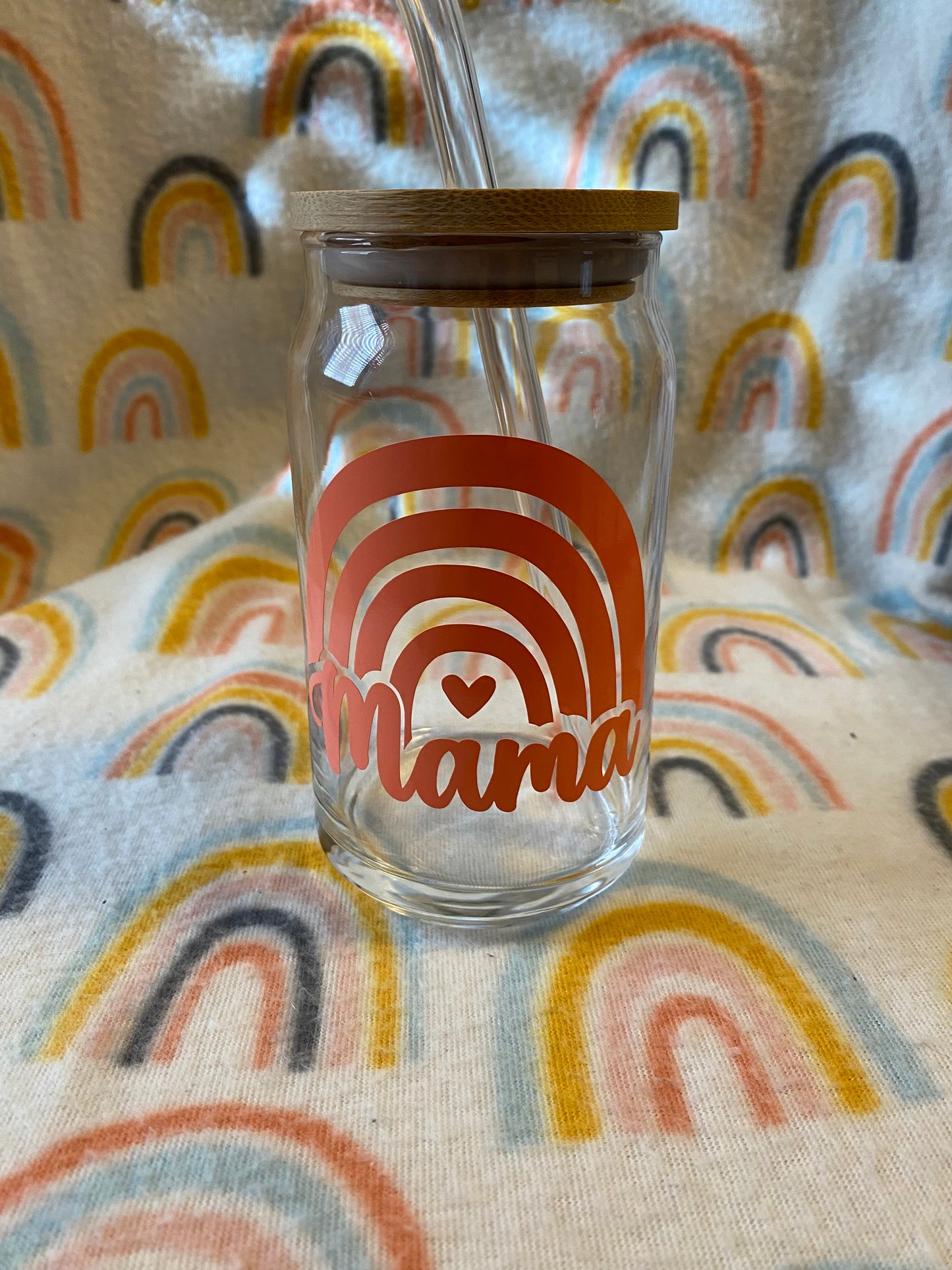 Mama BoHo rainbow 16 oz Libby Cup/libby glass