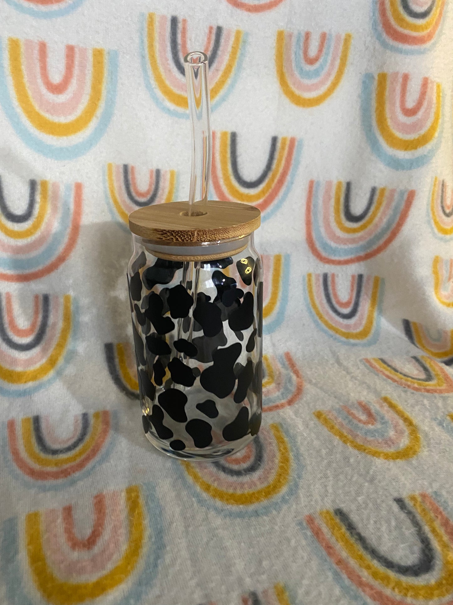 Cow print 16 oz Libby Cup/libby glass