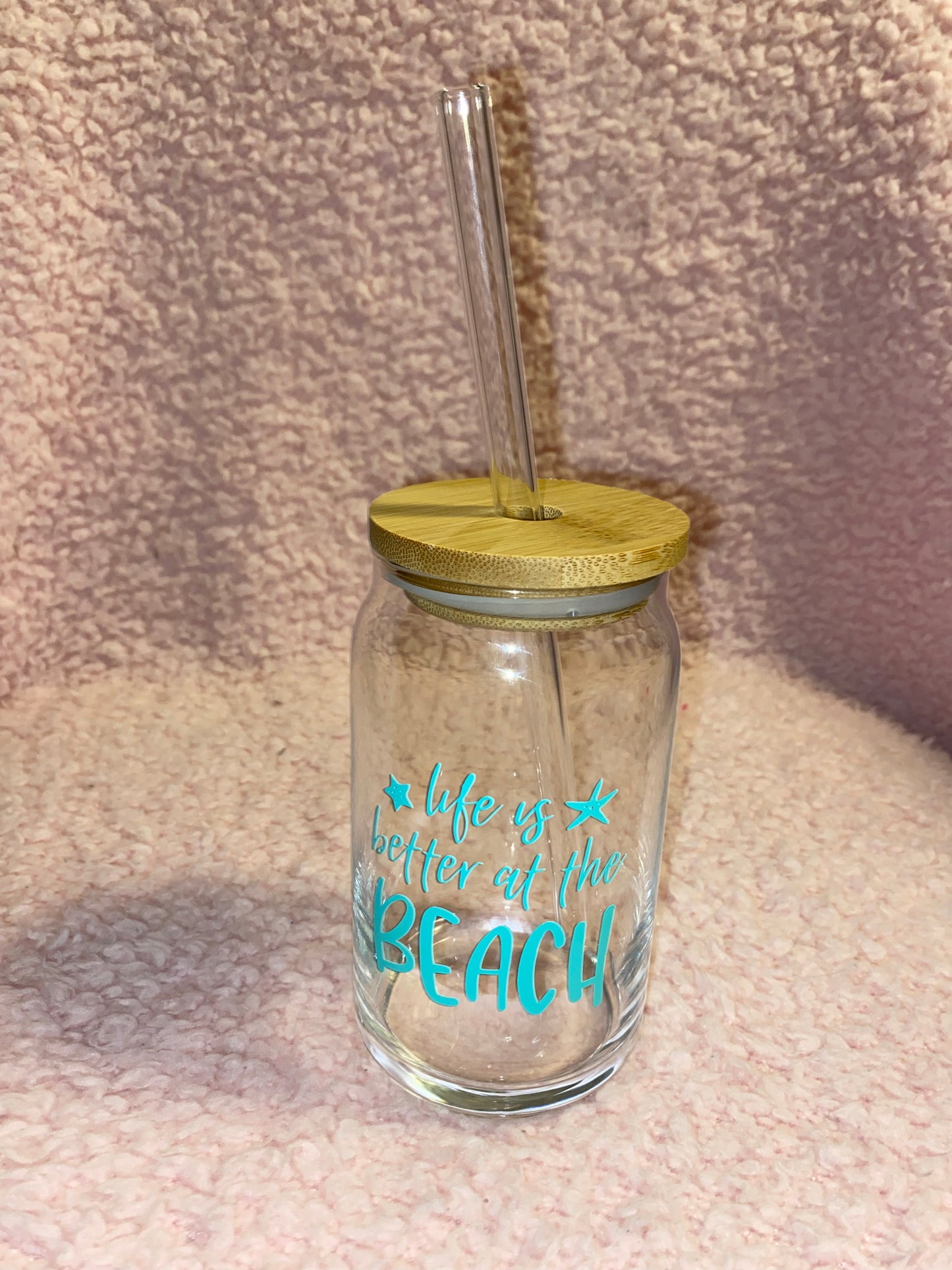 “Life is better at the beach” 16 oz Libby Cup/libby glass