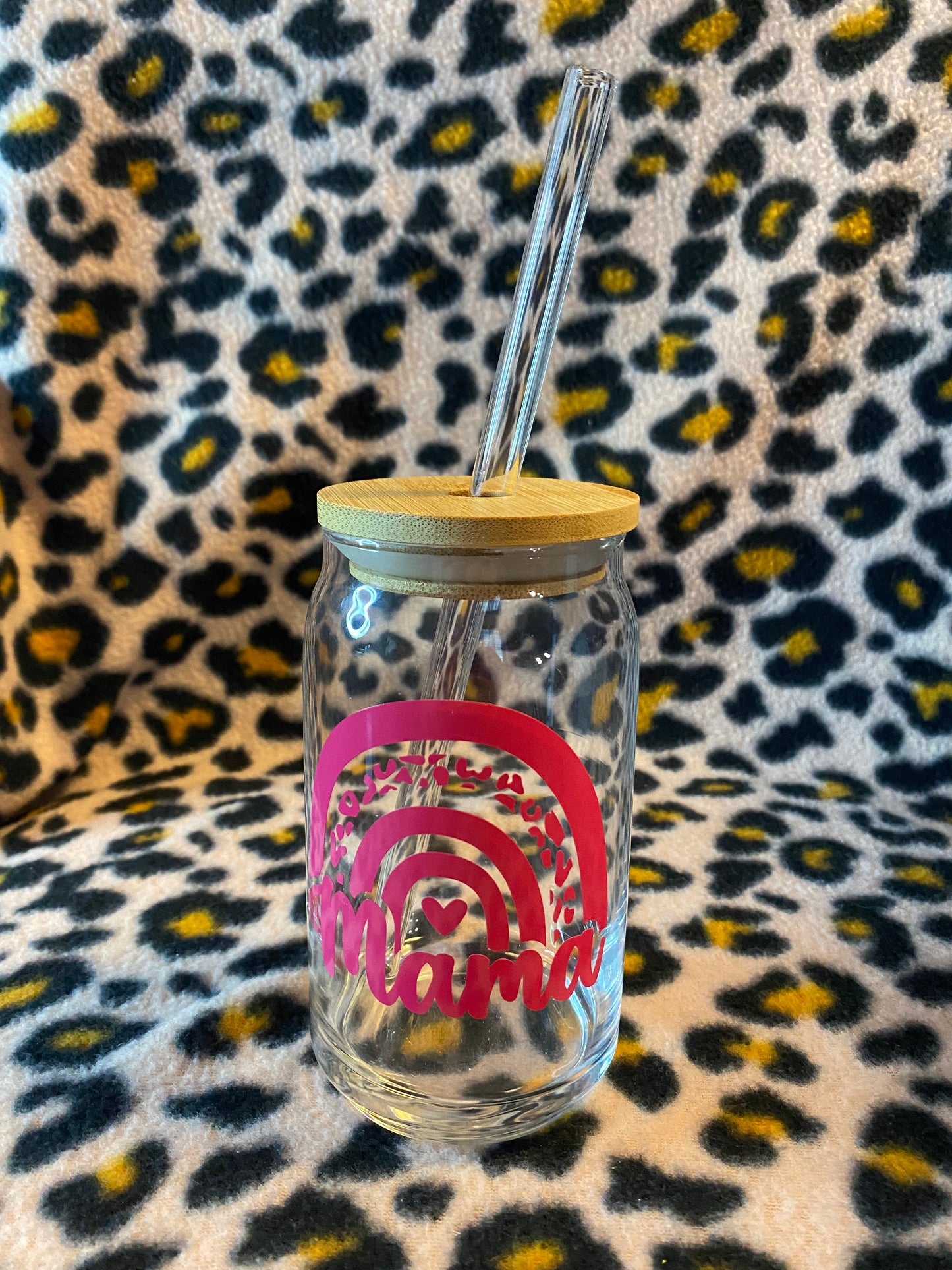 Dark pink mama  BoHo rainbow, 16 oz Libby Cup/libby glass