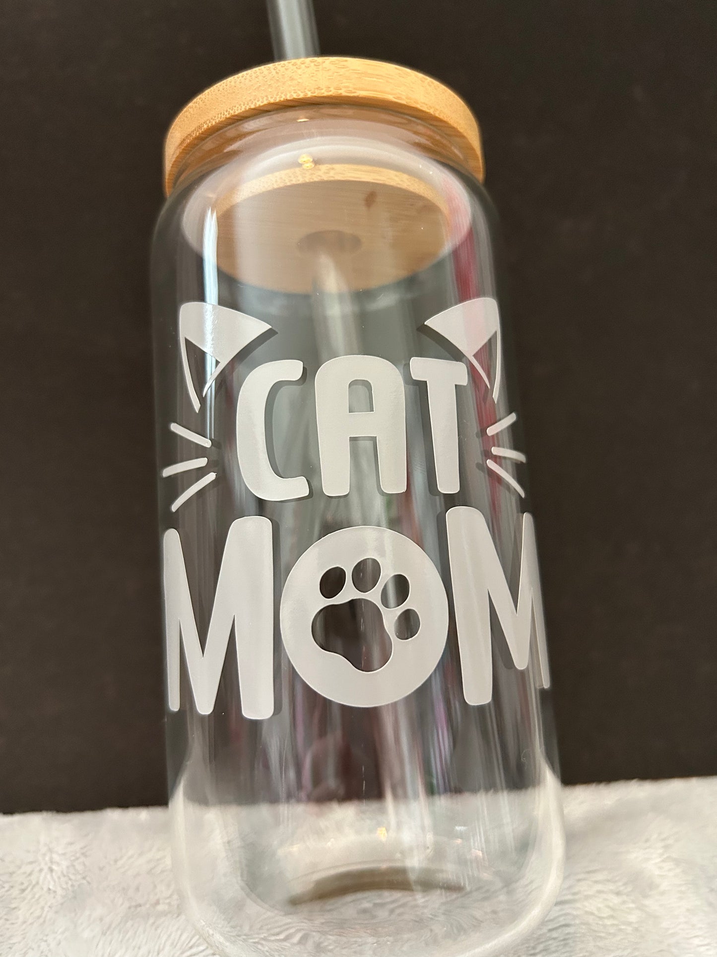 Cat mom 16 oz Libby glass