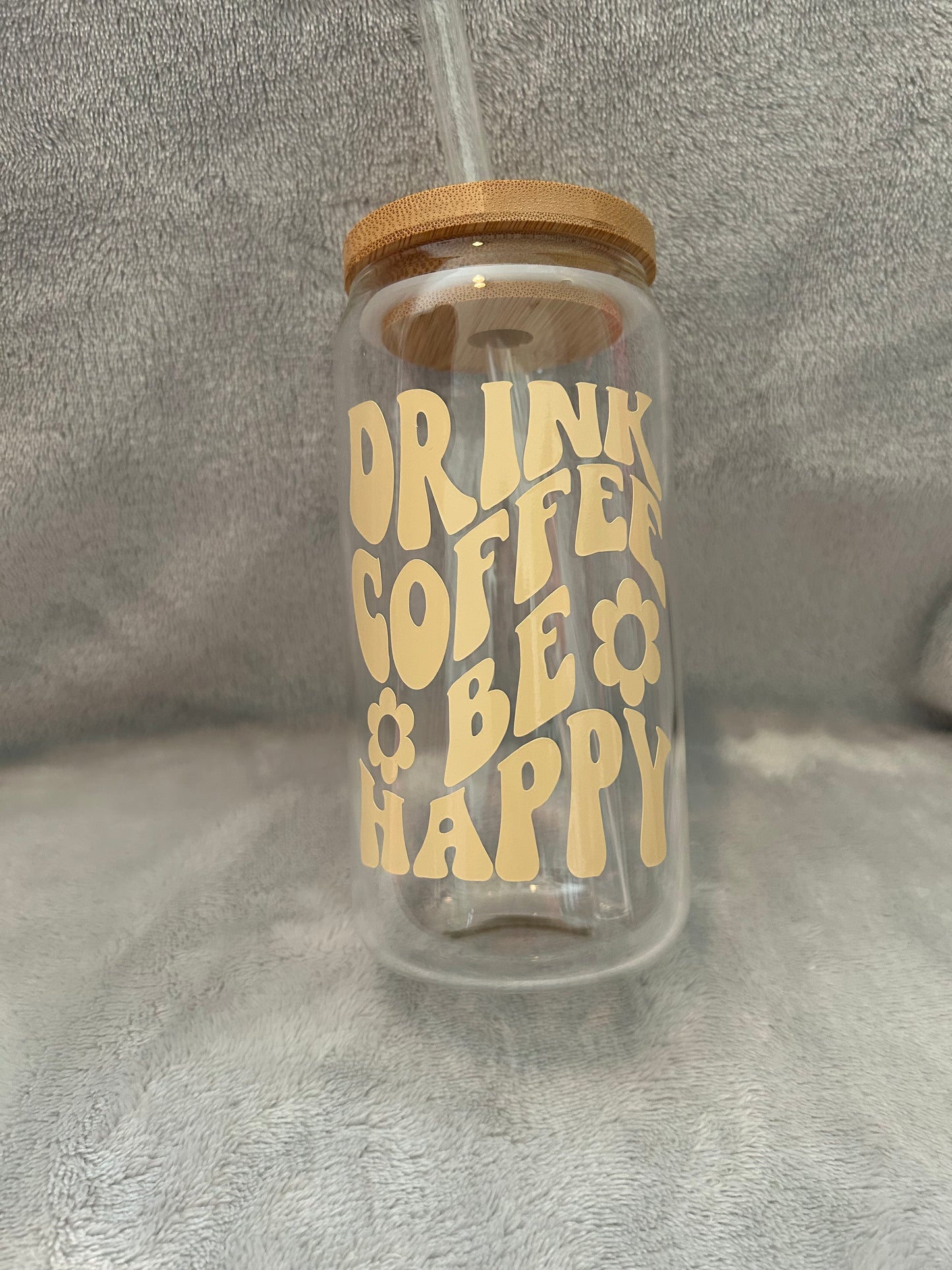 Drink coffee be happy! 16 oz Libby glass