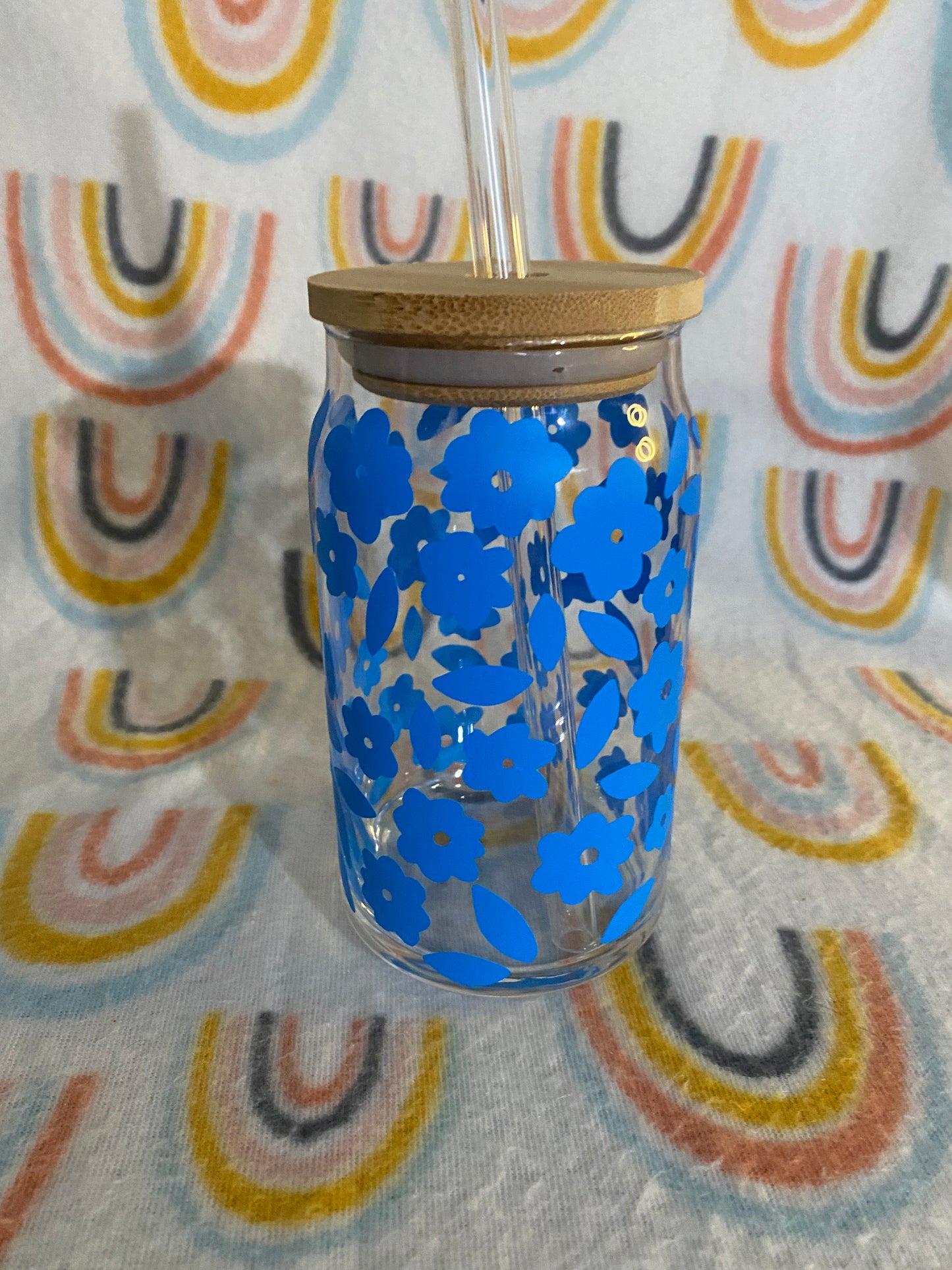 Blue flower print 16 oz Libby Cup/libby glass