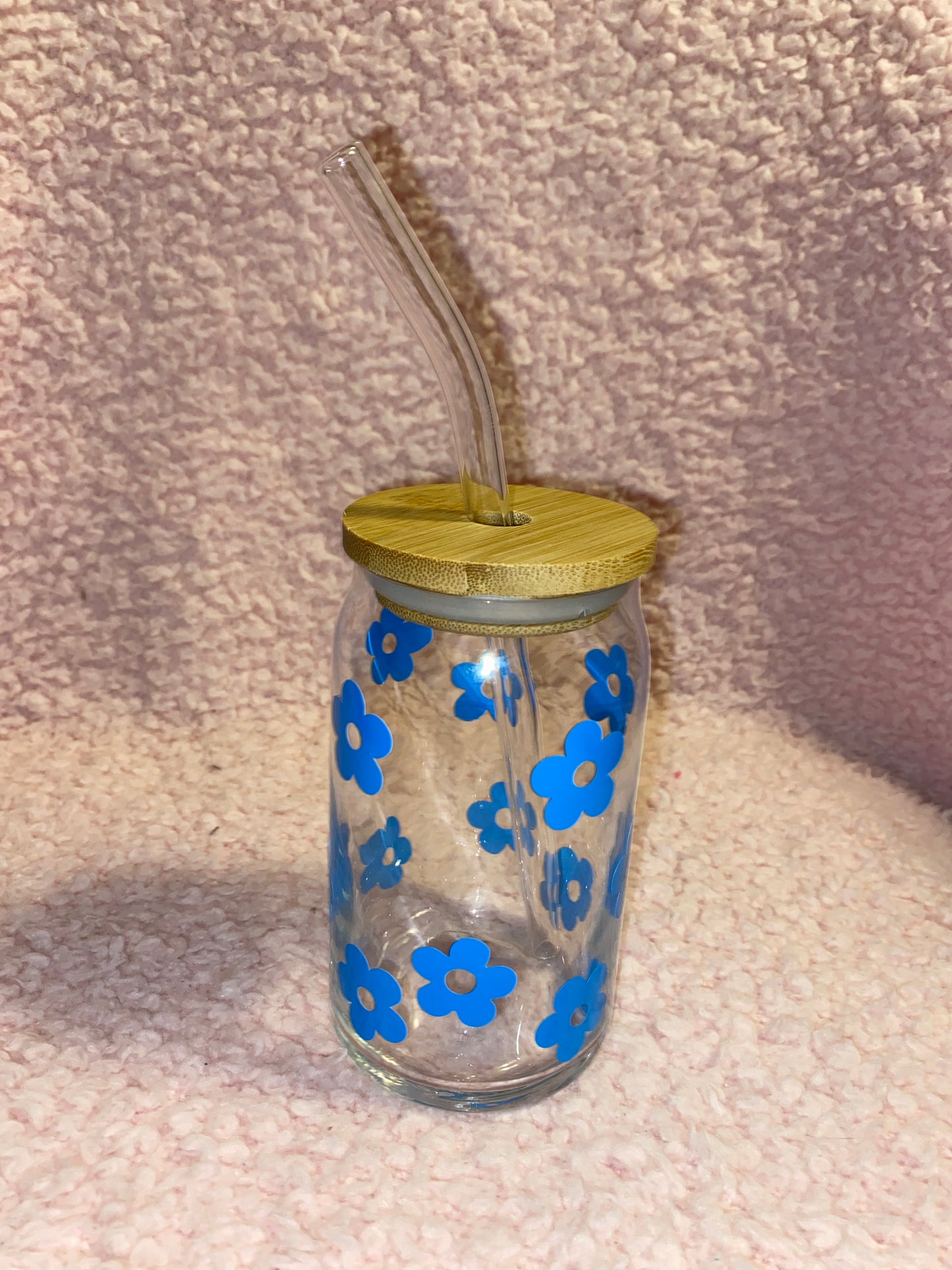 Blue flower 16 oz Libby Cup/libby glass