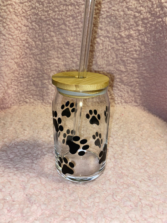 Paw print 16 oz Libby Cup/libby glass