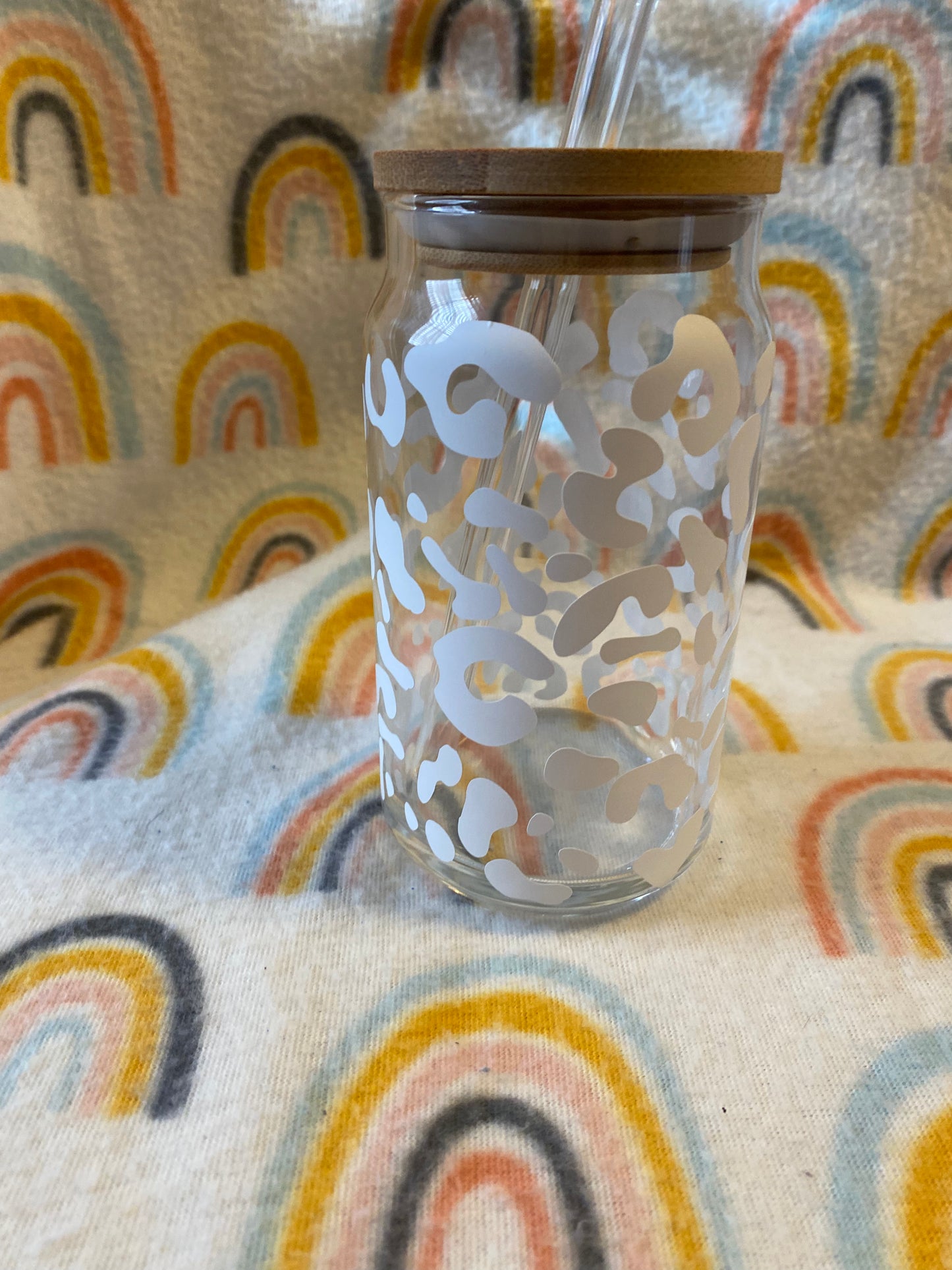 White cheetah print 16 oz Libby Cup/libby glass