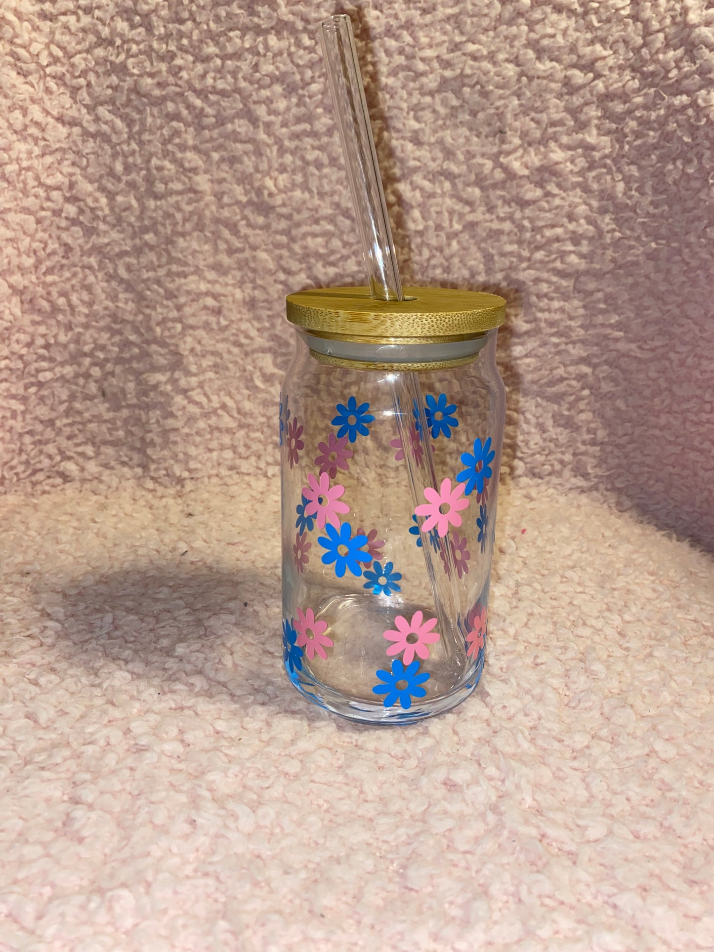 Pink and blue flower pattern 16 oz Libby Cup/libby glass