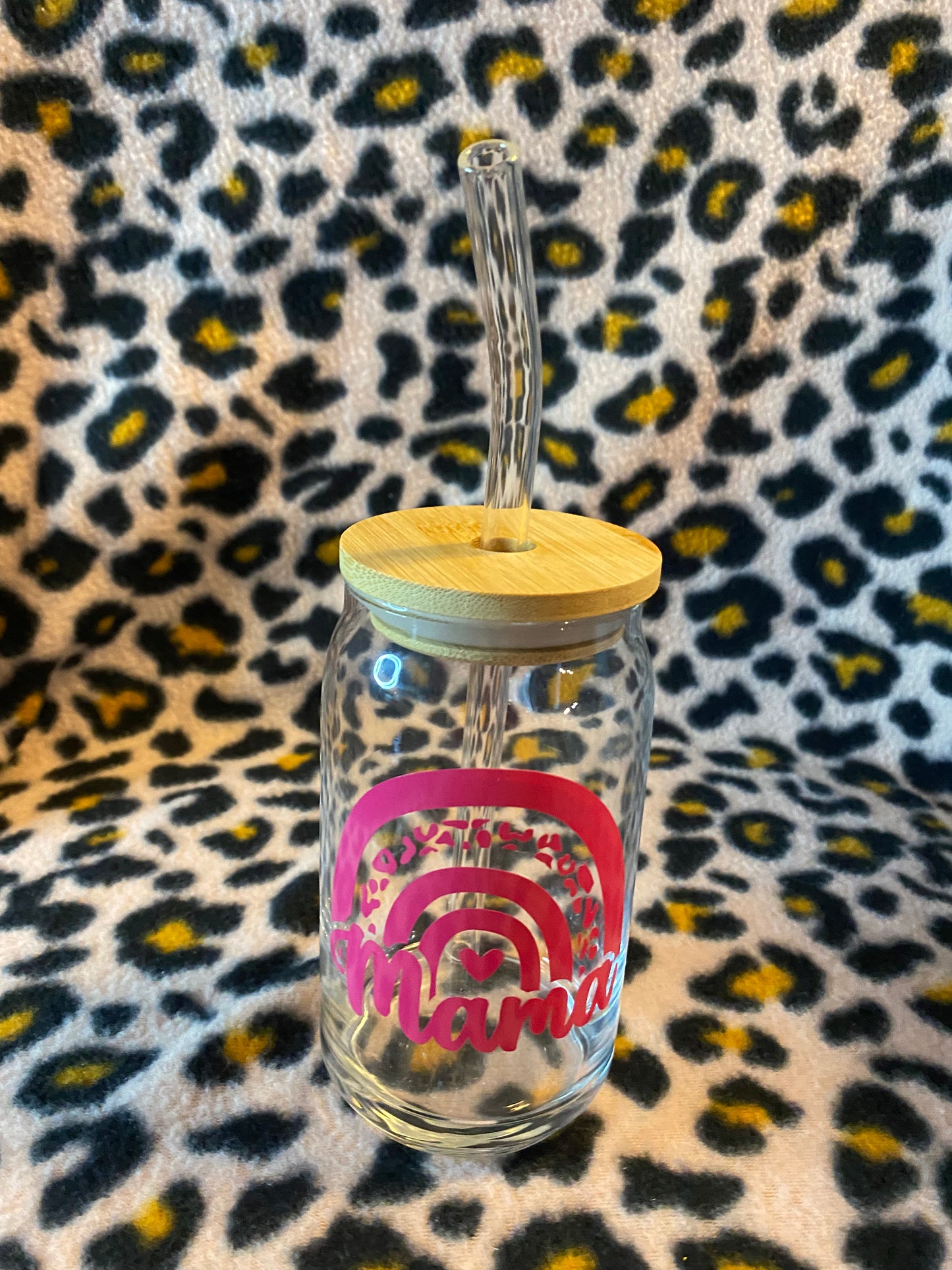 Dark pink mama  BoHo rainbow, 16 oz Libby Cup/libby glass