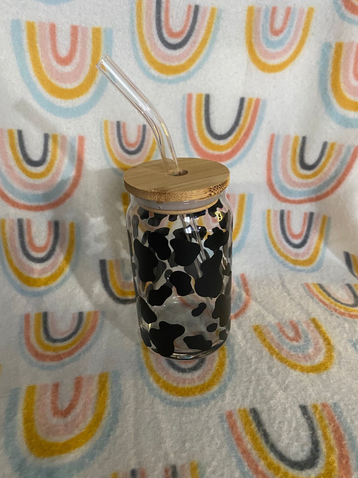 Cow print 16 oz Libby Cup/libby glass