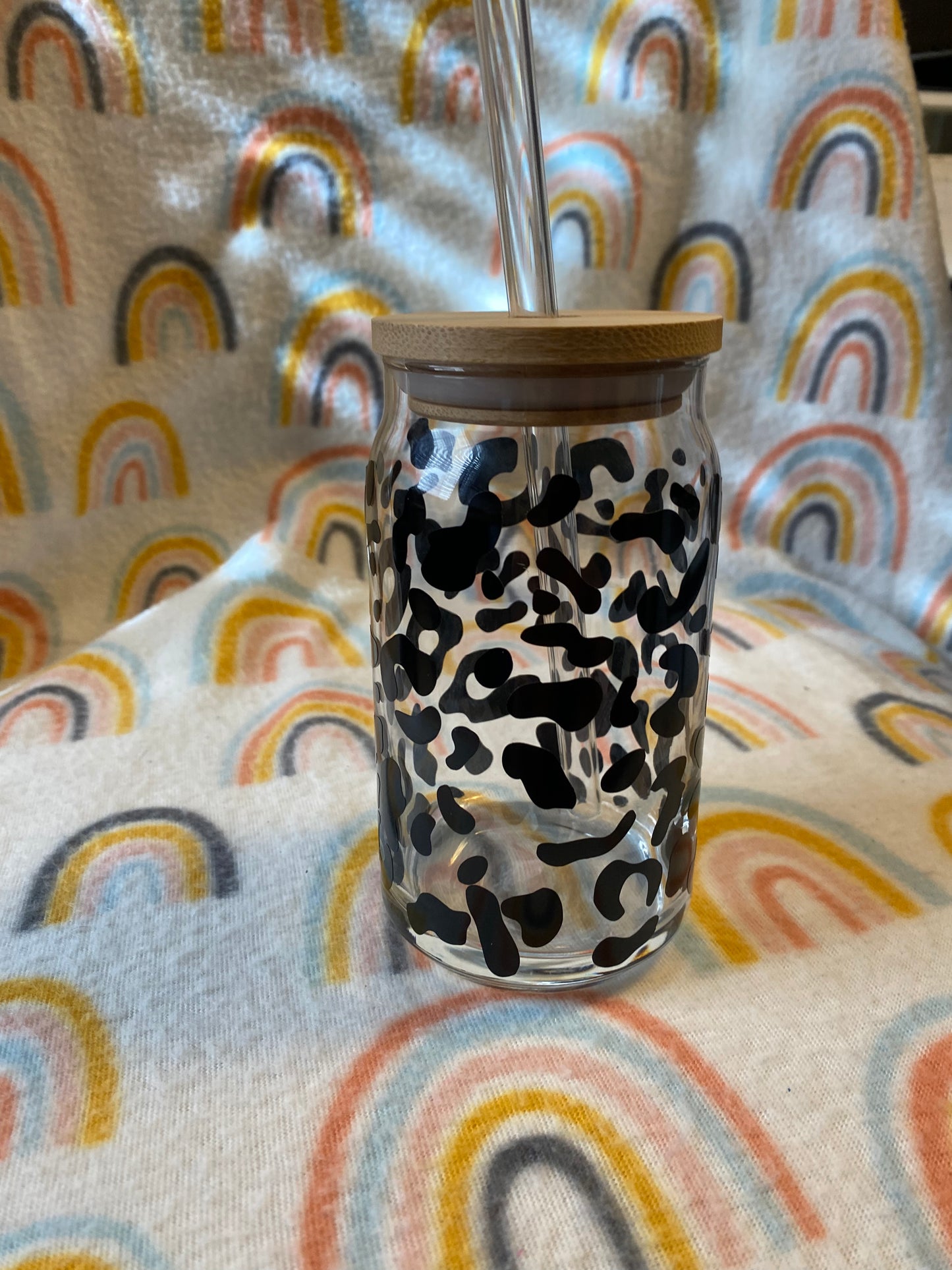 Black cheetah print 16 oz Libby Cup/libby glass