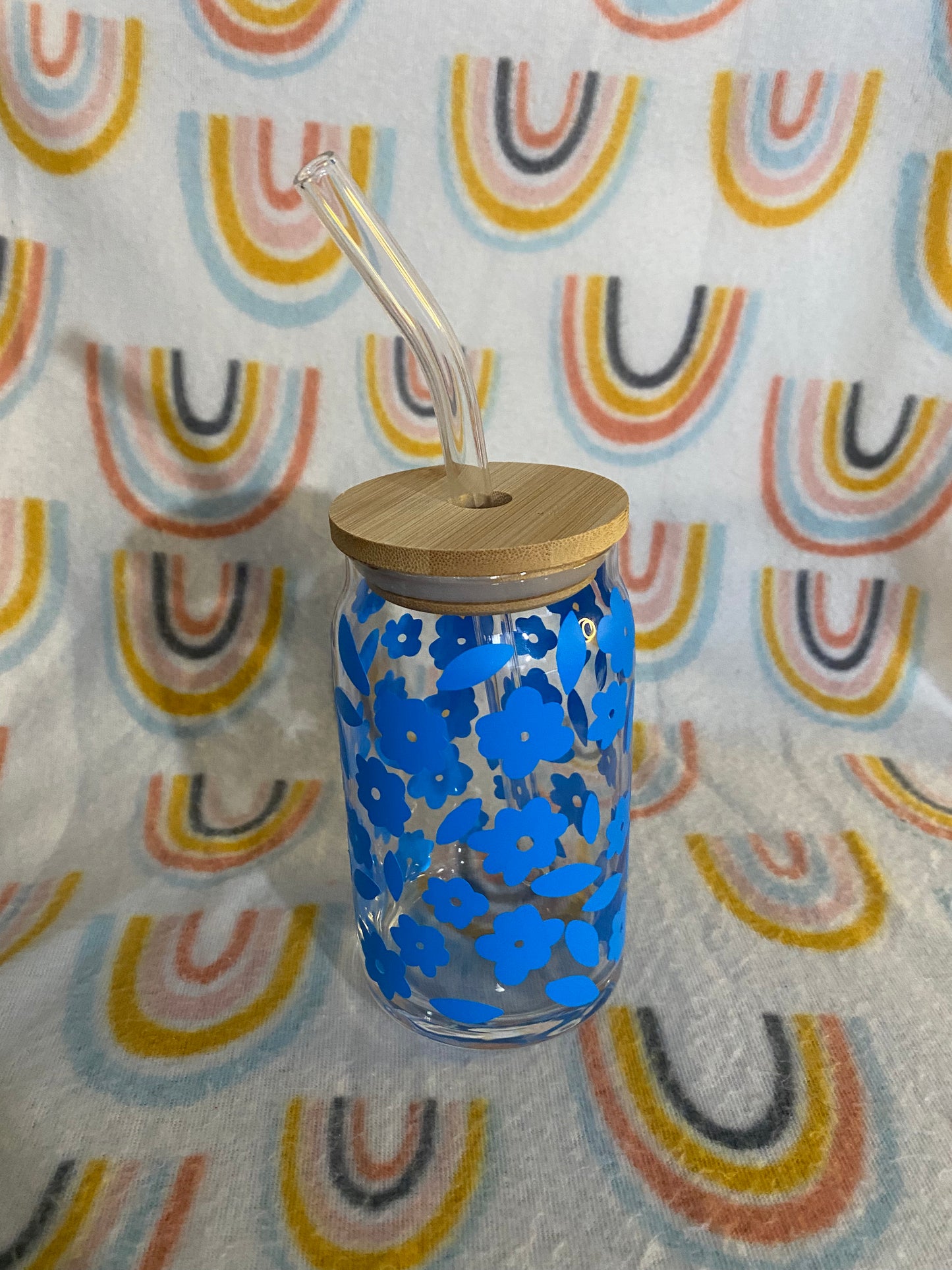 Blue flower print 16 oz Libby Cup/libby glass